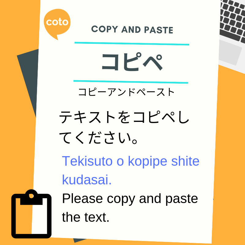 Interesting business katakana words コピペ  (コピーアンドペースト) copy and paste
