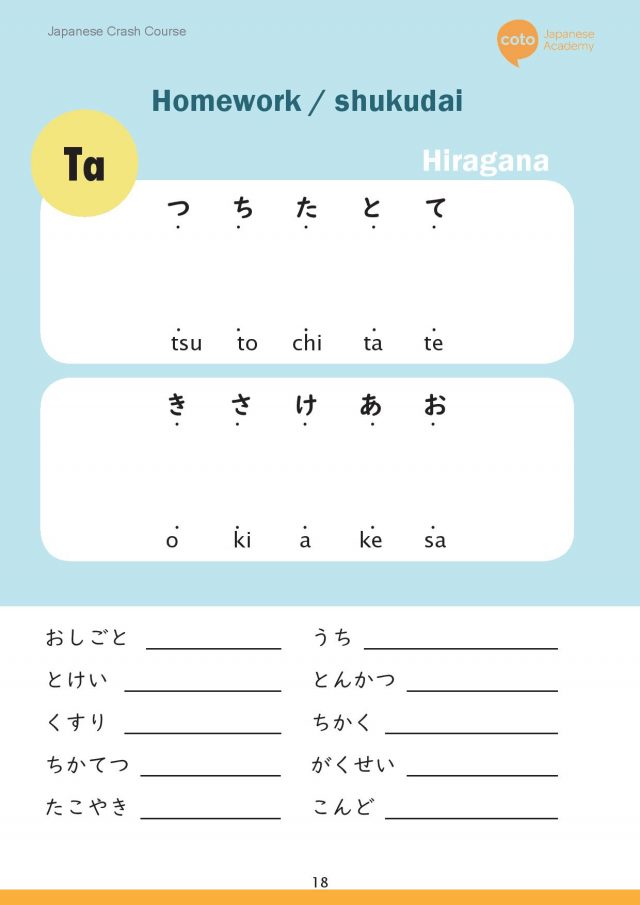Japanese hiragana - ta