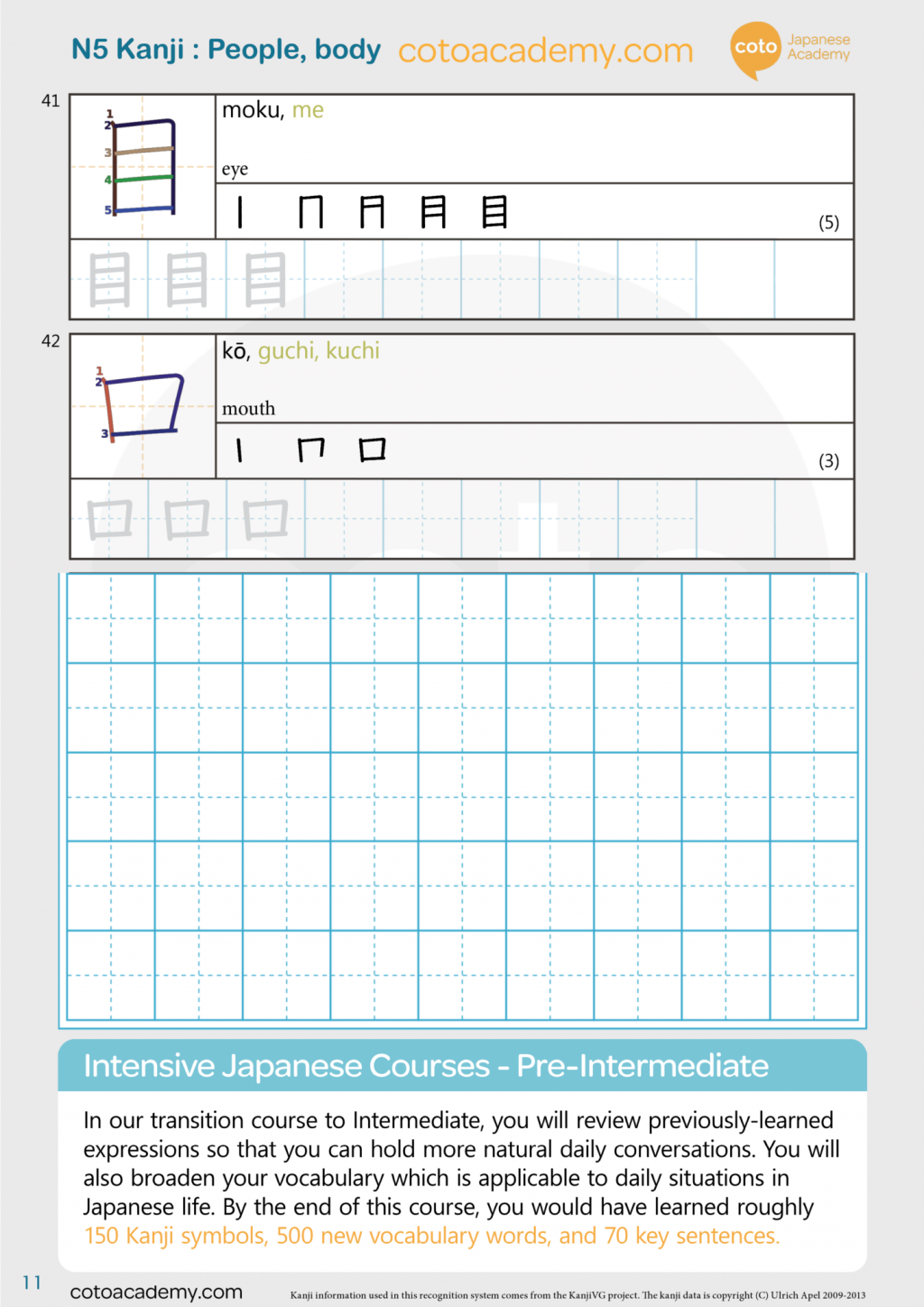 how to write kanji - 目 口 Kanji writing practice worksheet 