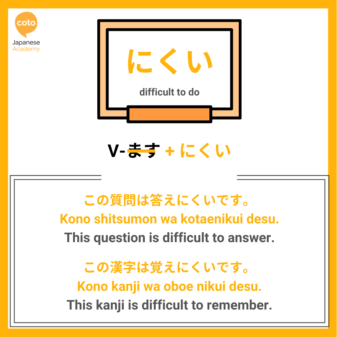 jlpt n4 test grammar point　にくい