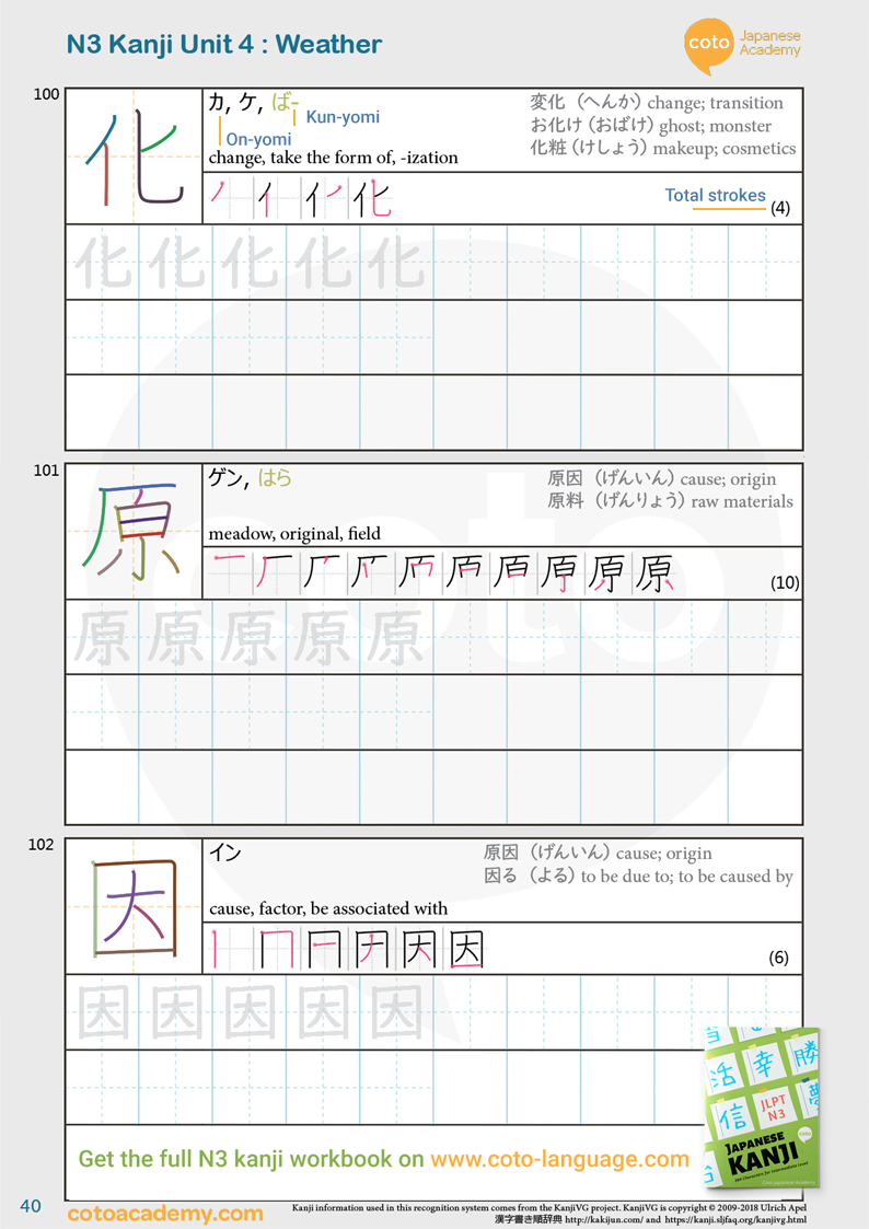 JLPT N3 kanji practice workbook weather