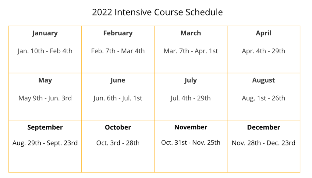 intensive online japanese course schedule for 2022