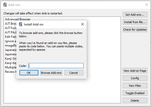 inputting code for anki add on for japanese learning